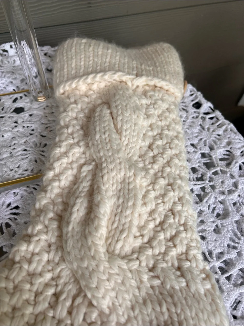 Pottery Barn Cream Chunky Knit Stocking with Folded Cuff